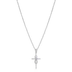 Infinity Cross Design CZ Stone Charm Necklace