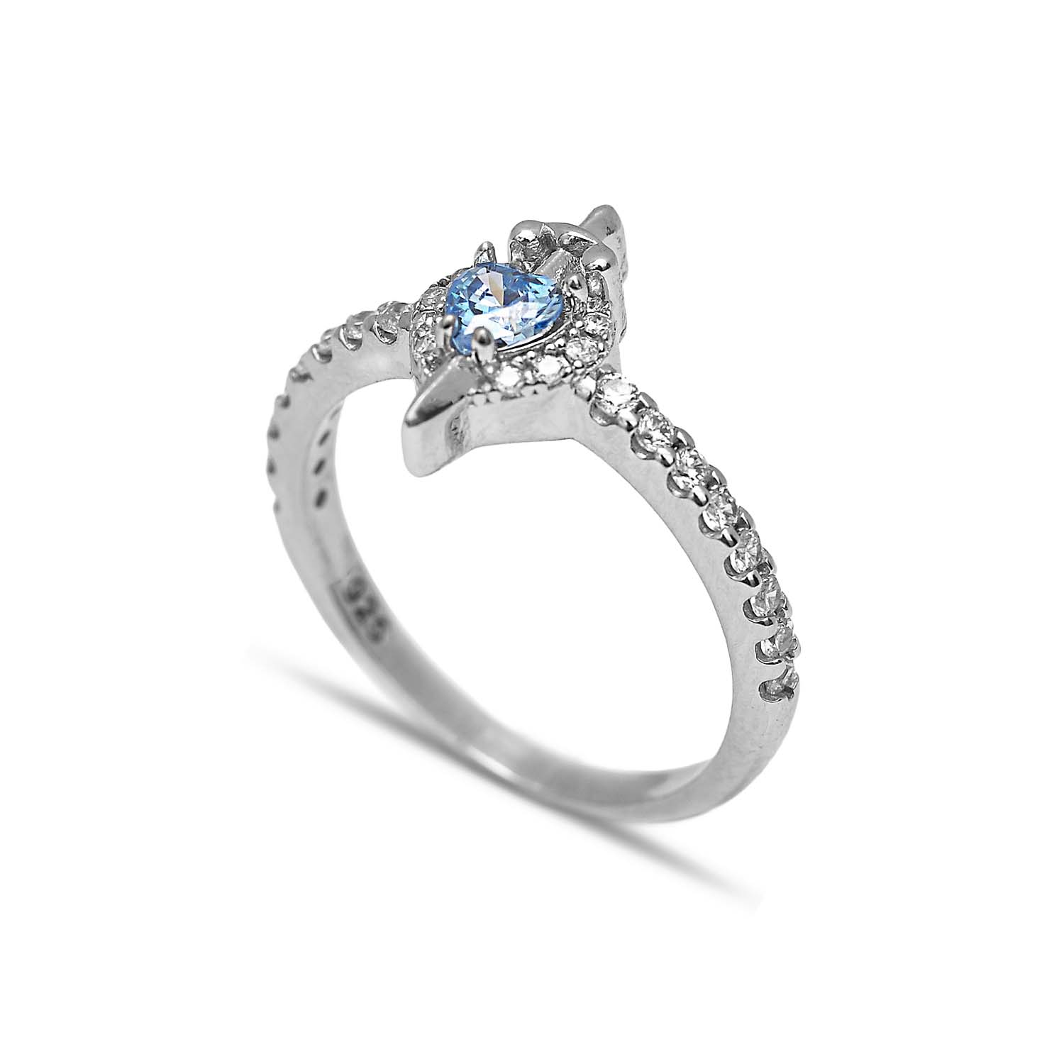 CZ Aquamarine 925 Silver Cluster Ring