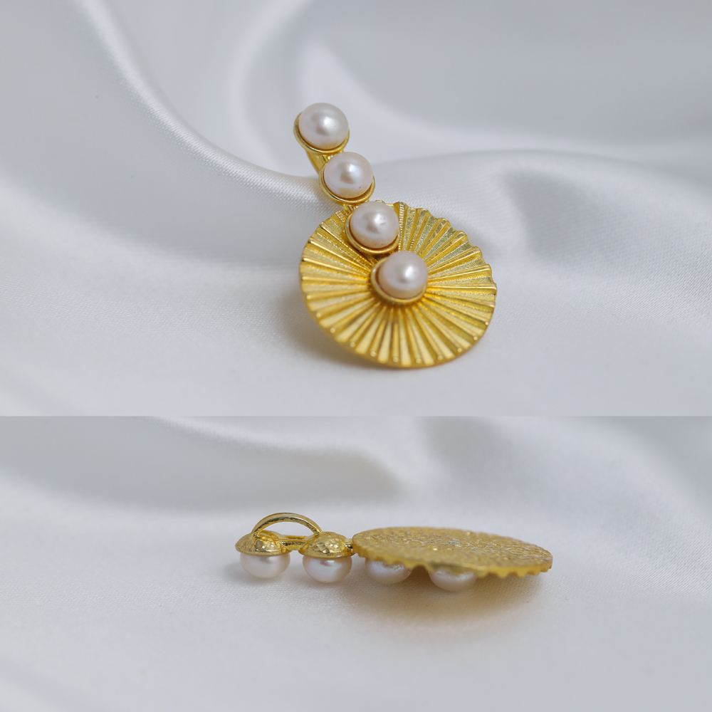 Golden Sunburst Pearl Vintage Pendant Charm