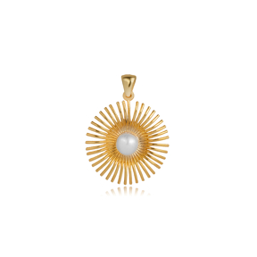 Sun Design Pearl Round Vintage Pendant Charm