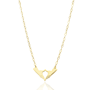 925 Sterling Silver Heart Hands Necklace