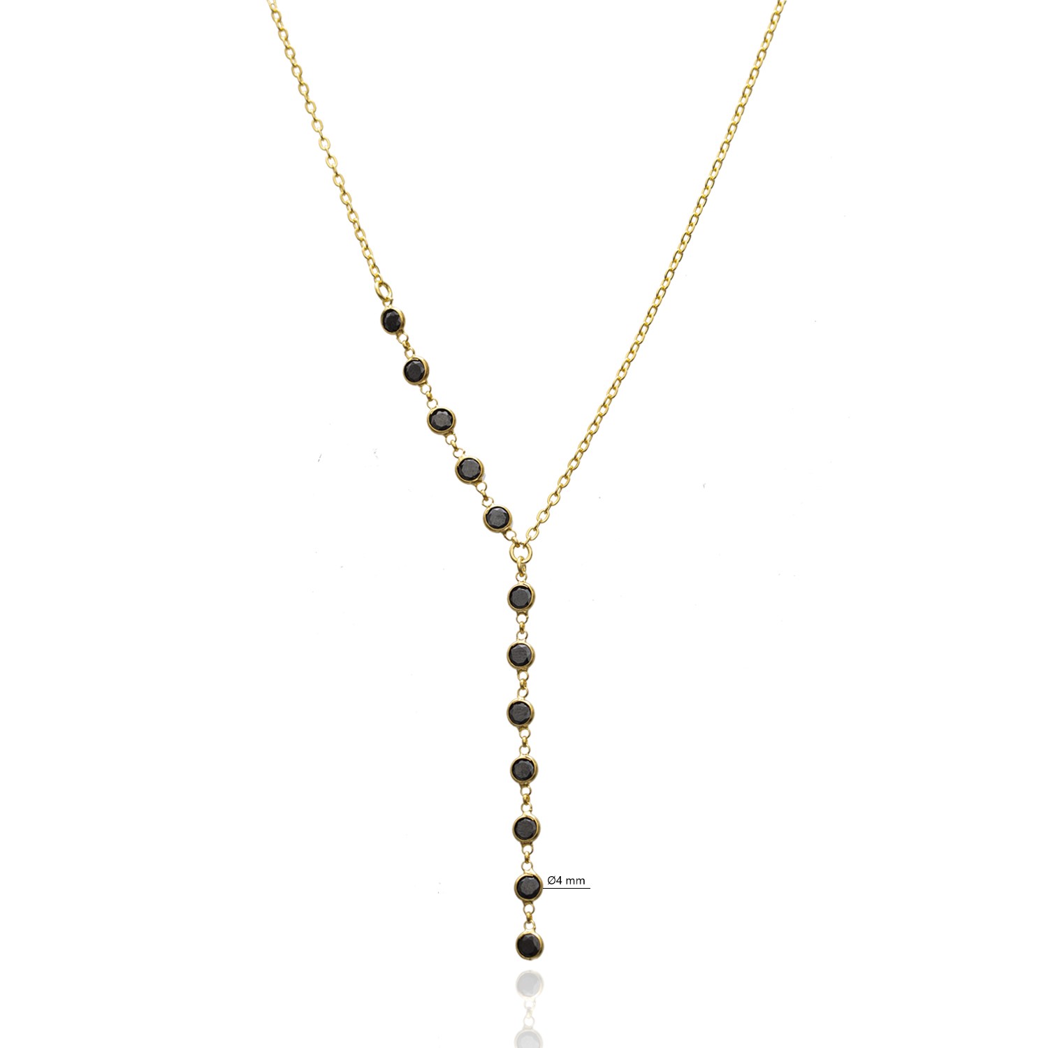Black Stone 925 Silver Y Necklace