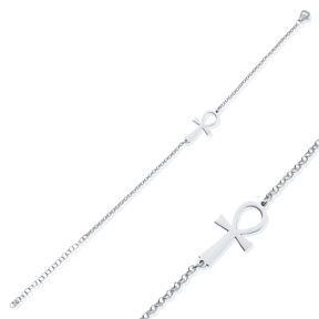 Ankh Symbol Rolo 925 Silver Charm Bracelet