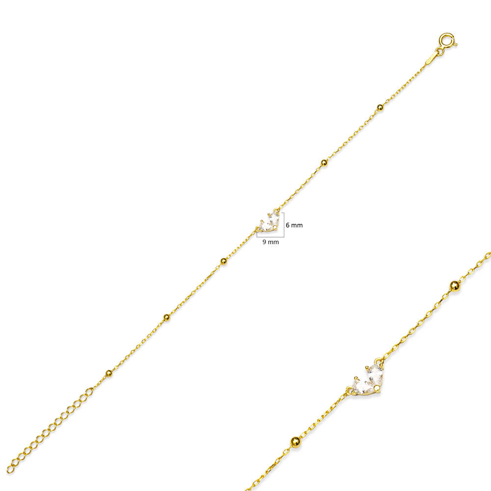 Teardrop Cut White CZ Heart Charm Bracelet