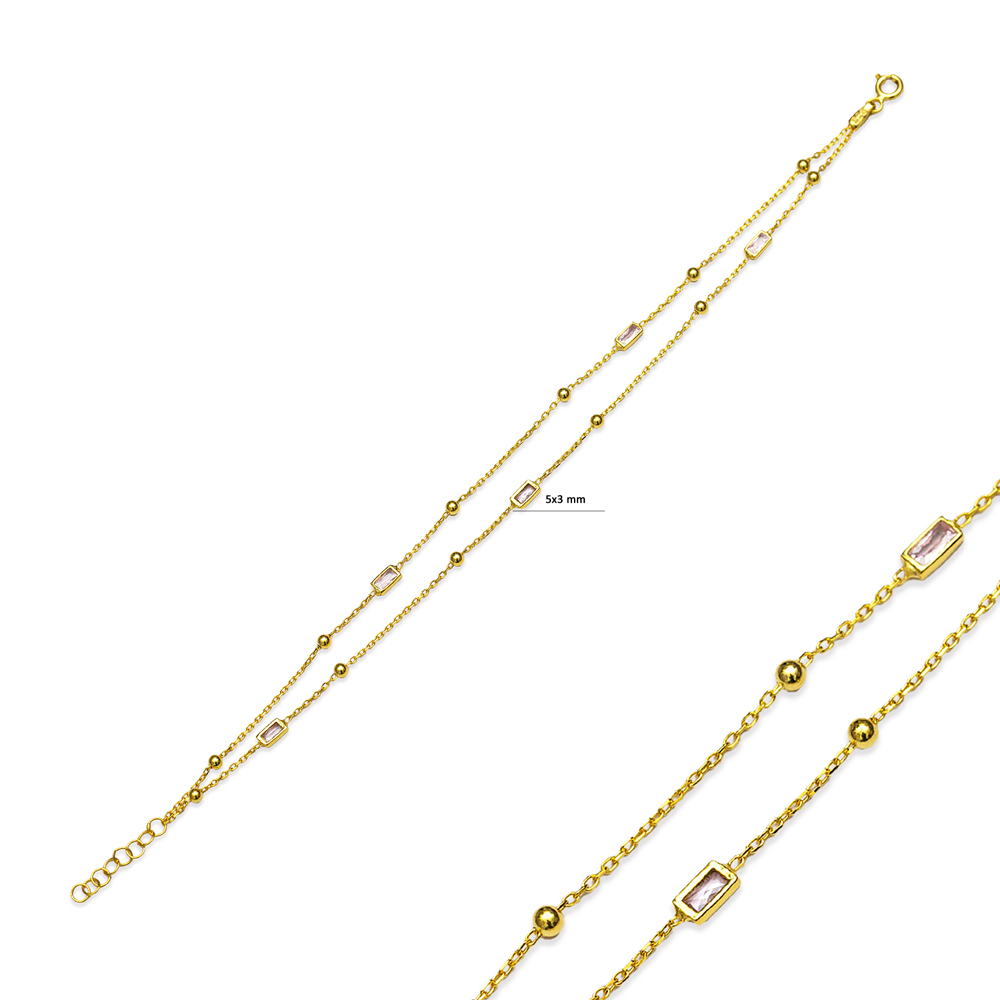 925 Silver Pink Baguette Double Bracelet