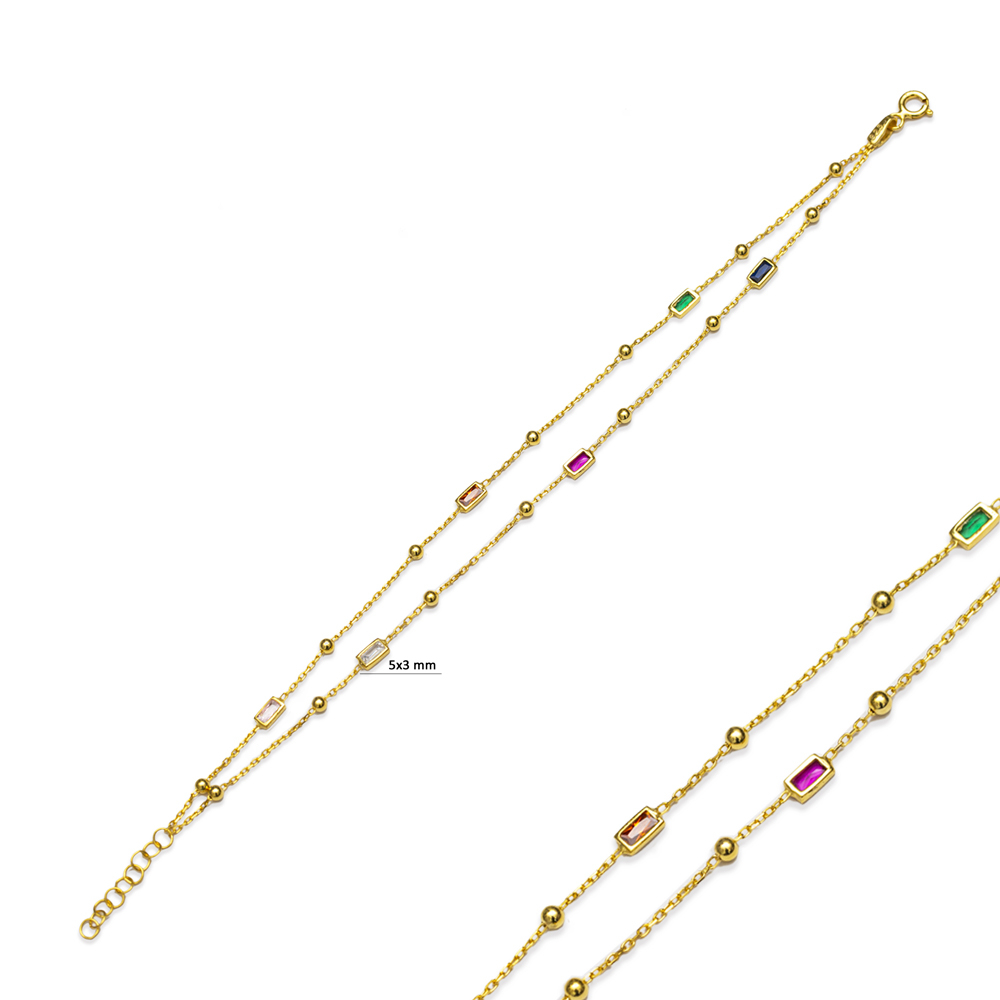 925 Silver Double Rainbow Baguette Bracelet
