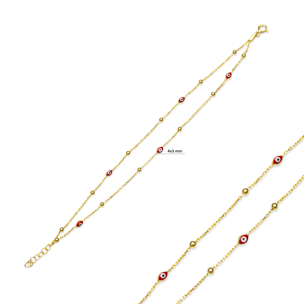 925 Silver Red Enamel Evil Eye Bracelet