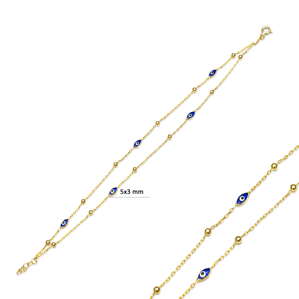Blue Oval Evil Eye Double Chain 925 Bracelet