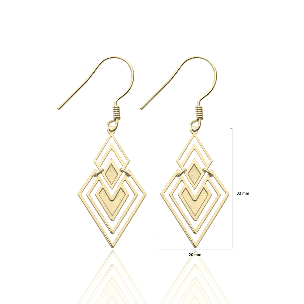 Geometric Diamond 925 Silver Hook Earrings