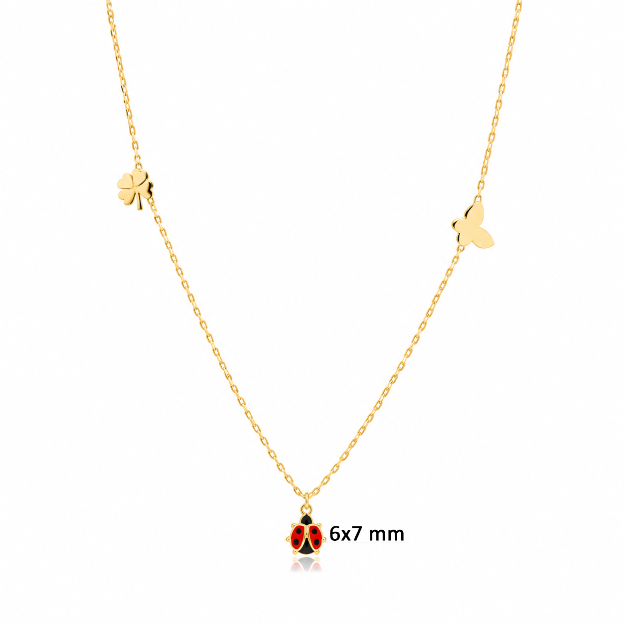 Ladybug with Plain Clover and Butterfly Silver Necklace