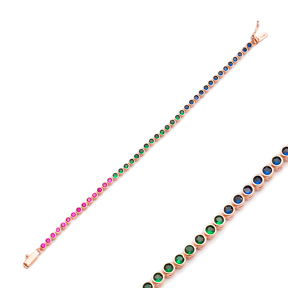 Ø2.5 mm Colorful Stone Tennis Bracelet Turkish Handcrafted Wholesale 925 Sterling Silver Jewelry