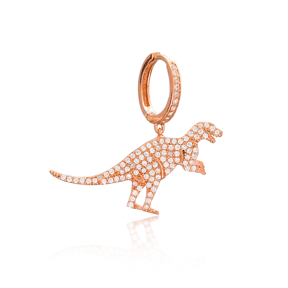 Dinosaur Design One Sided Dangle Earring, Turkish Wholesale 925 Sterling Silver Earring