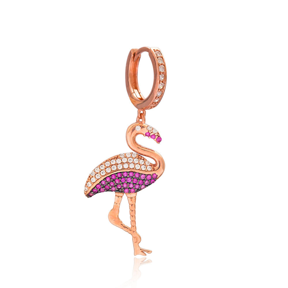 Flamingo Design Dangle Earring Wholesale Handmade Turkish 925 Silver Sterling Jewelry