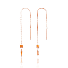Orange Quartz Stone Threader Earrings Wholesale 925 Sterling Silver Jewelry