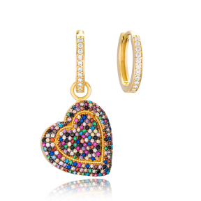 Rainbow Heart Design Earrings Handmade 925 Sterling Silver Jewelry