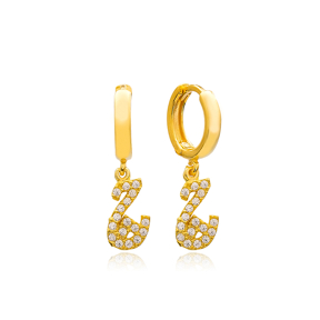 Che Letter Arabic Alphabet Wholesale Handmade 925 Sterling Silver Dangle Earrings