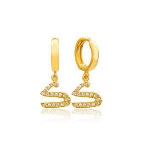 Kaaf Letter Arabic Alphabet Wholesale Handmade 925 Sterling Silver Dangle Earrings