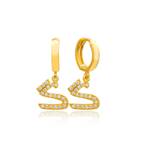 Ghaf Letter Arabic Alphabet Wholesale Handmade 925 Sterling Silver Dangle Earrings