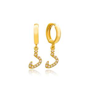 Zaal Letter Arabic Alphabet Wholesale Handmade 925 Sterling Silver Dangle Earrings