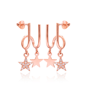 Elegant Star Design Two in One Earrings Wholesale 925 Sterling Silver Jewelry
