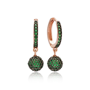 Emerald Stone Delicate Round Earrings Turkish Wholesale 925 Sterling Silver Jewelry