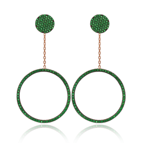 Emerald Stone Circle Dangle Earring Wholesale Turkish Sterling Silver Earring