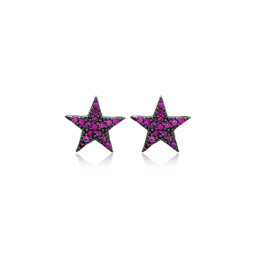 Ruby Stone Star Design Stud Earring Wholesale Handcrafted Sterling Silver Earring