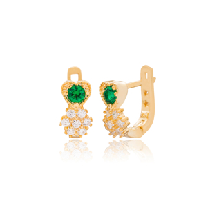 Pineapple Shape Emerald Stone For Kid Earrings Turkish Wholesale Handmade 925 Sterling Silver Jewelry