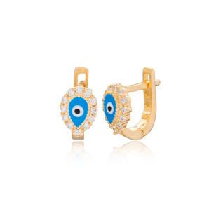 Drop Shape Evil Eye Design For Kid Earrings Turkish Wholesale Handmade 925 Sterling Silver Jewelry