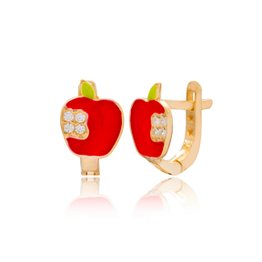 Apple Design For Kid Earrings Turkish Wholesale Handmade 925 Sterling Silver Jewelry