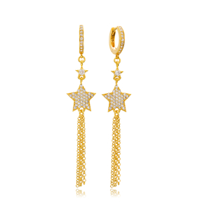 Star Design Tasseled Dangle Earrings Wholesale Turkish Sterling Silver Jewelry