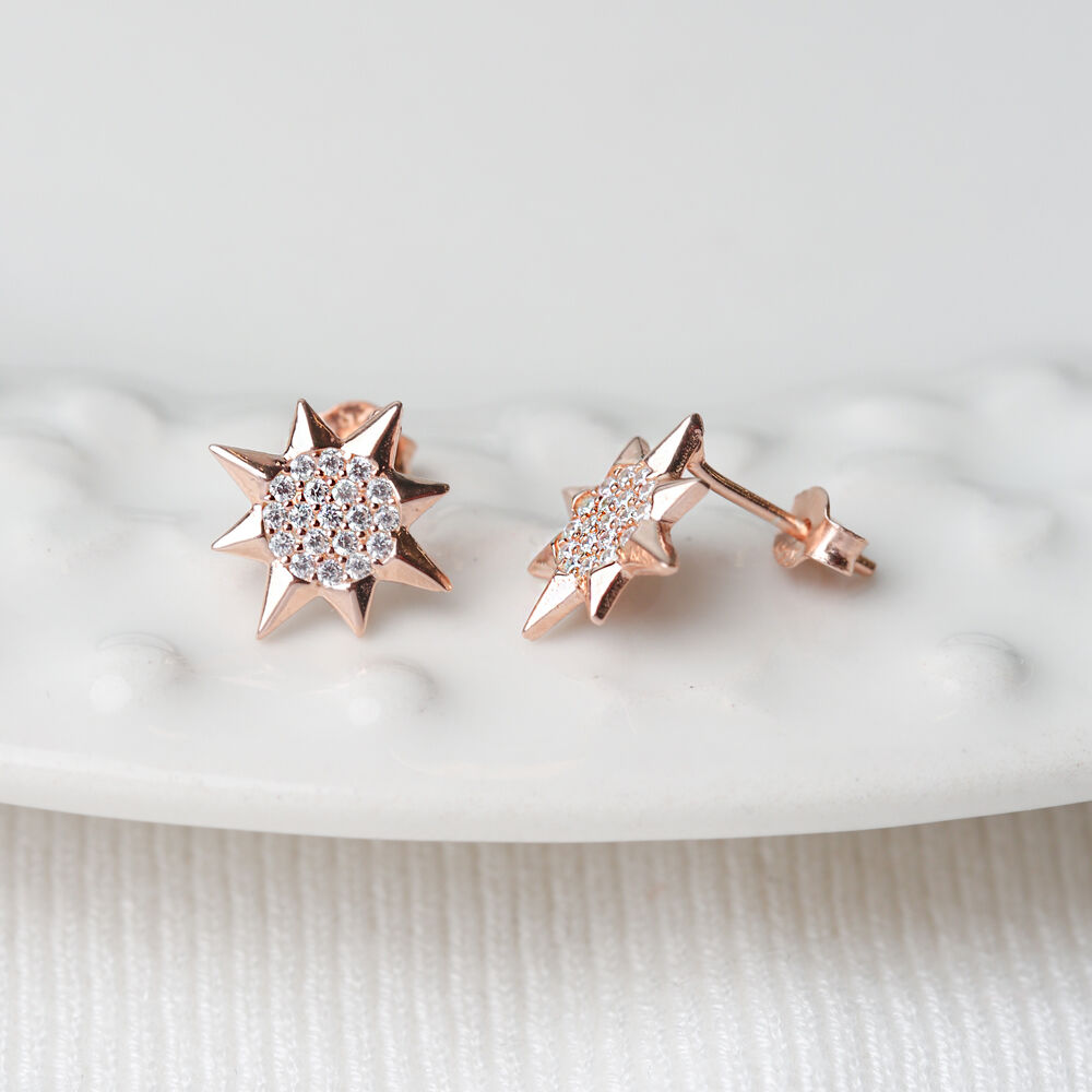 North Star Design Zircon Stone Stud Earrings Wholesale Turkish Handmade 925 Sterling Silver Jewelry
