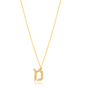 Mem Letter Hebrew Alphabet Design Wholesale Handmade 925 Silver Sterling Necklace