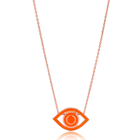 Eye Design Orange Enamel Wholesale Handmade 925 Silver Sterling Necklace