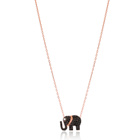 Black Zircon Elephant Pendant Turkish Wholesale Sterling Silver Jewelry