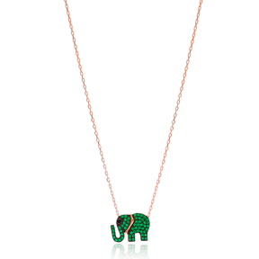 Emerald Stone Elephant Pendant Turkish Wholesale Sterling Silver Jewelry