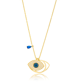 Evil Eye Design Sapphire Stone Elegant 925 Sterling Silver Jewelry