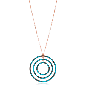 Turquoise Open Circle Pendant In Turkish Wholesale 925 Sterling Silver