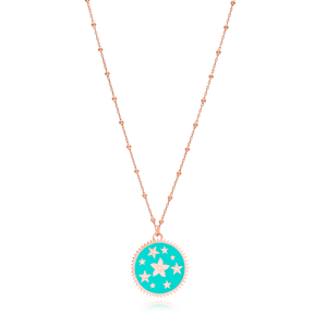 Rounded Star Design Enamel Necklace Turkish Wholesale 925 Sterling Silver Jewelry