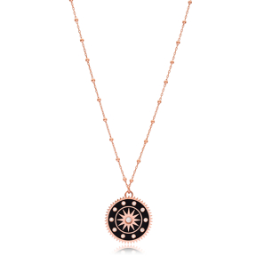Round Design Black Enamel Necklace Turkish Wholesale 925 Sterling Silver Jewelry