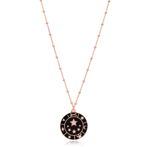 Elegant Design Black Enamel Charm Necklace Turkish Wholesale 925 Sterling Silver Jewelry