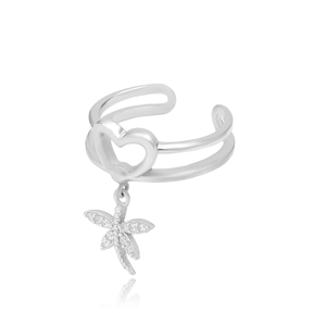 Dragonfly Charm Adjustable Heart Ring Turkish Wholesale Handcrafted 925 Silver Jewelry