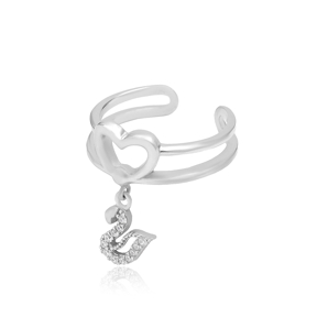 Swan Charm Adjustable Heart Ring Turkish Wholesale Handcrafted 925 Silver Jewelry