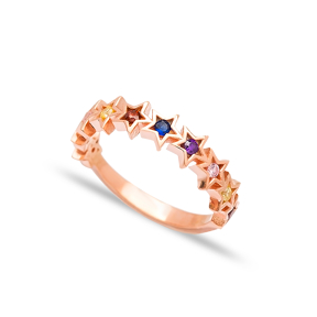 Rainbow Star Band Ring Turkish Wholesale Handcrafted 925 Sterling Silver Ring