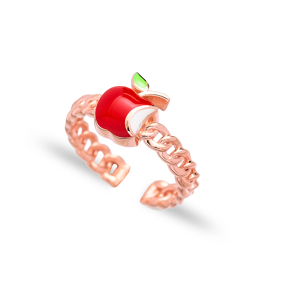 Red Apple Design Adjustable Ring Wholesale 925 Silver Sterling Jewelry