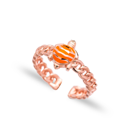 Orange Turtle Design Adjustable Ring Wholesale 925 Silver Sterling Jewelry