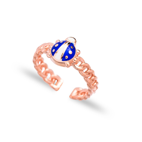 Blue Ladybug Design Adjustable Ring Wholesale 925 Silver Sterling Jewelry