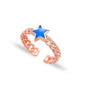 Blue Enamel Star Design Adjustable Ring Wholesale 925 Silver Sterling Jewelry