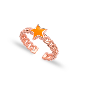 Orange Enamel Star Design Adjustable Ring Wholesale 925 Silver Sterling Jewelry