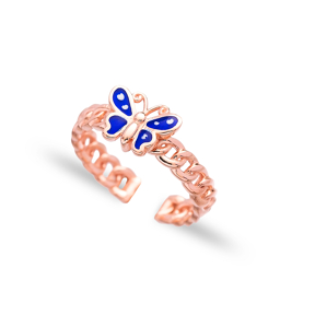 Blue Enamel Butterfly Design Adjustable Ring Wholesale 925 Silver Sterling Jewelry
